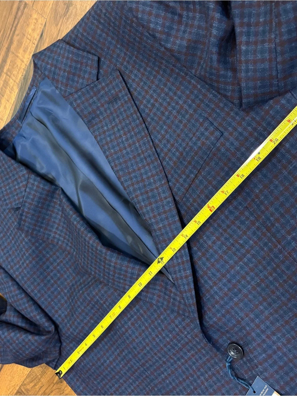 Charles Tyrwhitt Wool Texture Jacket Blazer Men’s 44 Ink Blue Check Light Weight